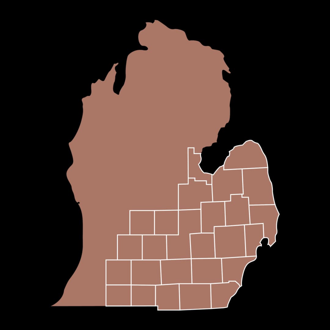 Map showing Mid-Michigan service area with county borders